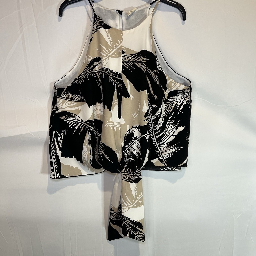 Tyche Sz Medium Halter Top Fit Black Brown Leaf Print Shoulder Straps Sleeveless